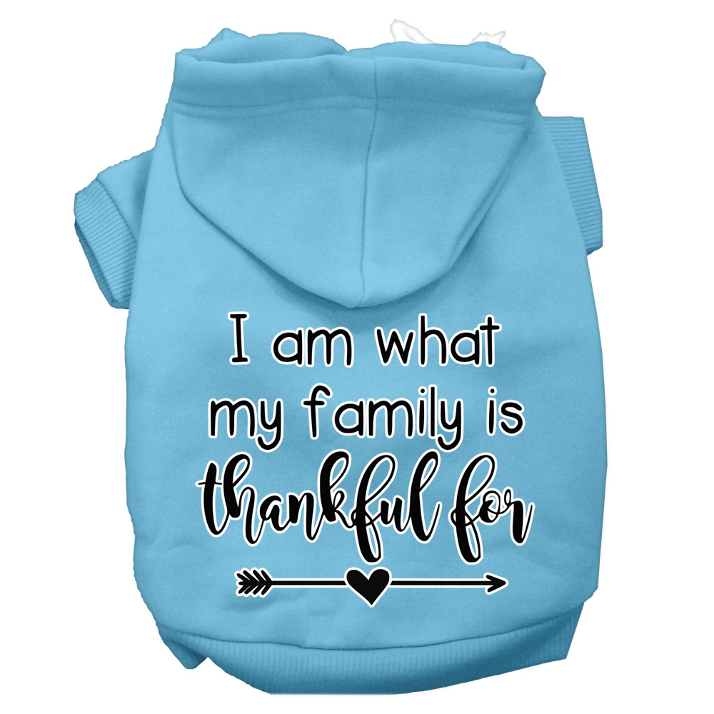 I Am What My Family is Thankful For Screen Print Dog Hoodie Baby Blue XXL